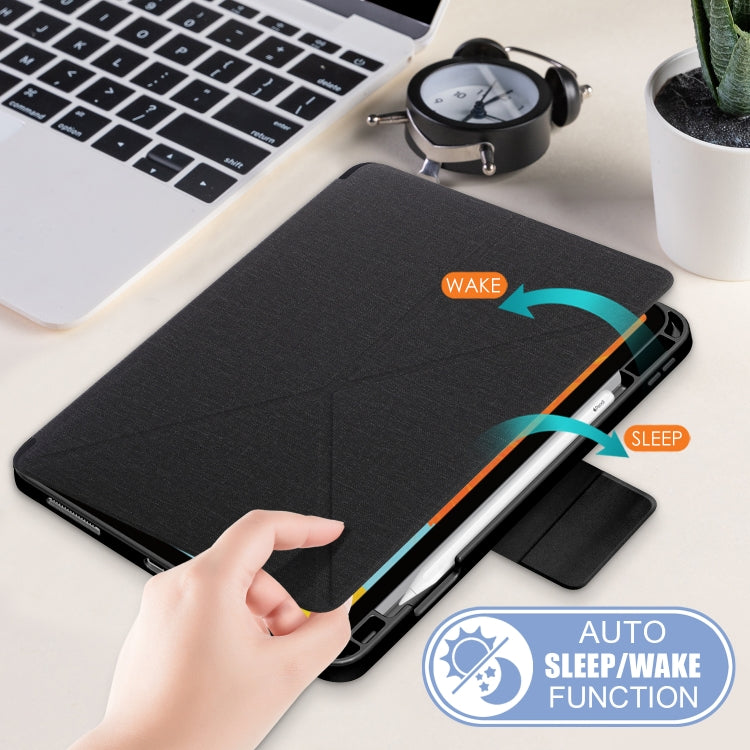 For iPad Air 2022 / 2020 10.9 / Pro 11 (2018) Cloth Texture Multi-folding Horizontal Flip PU Leather Shockproof Case with Holder & Sleep / Wake-up Function(Black) - iPad Air (2022) / (2020) 10.9 Cases by buy2fix | Online Shopping UK | buy2fix