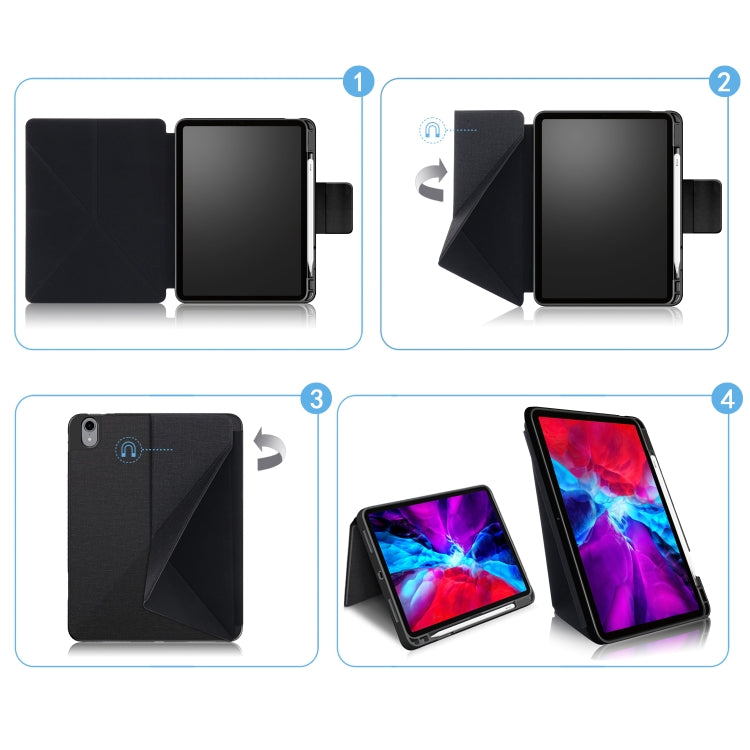 For iPad Air 2022 / 2020 10.9 / Pro 11 (2018) Cloth Texture Multi-folding Horizontal Flip PU Leather Shockproof Case with Holder & Sleep / Wake-up Function(Blue) - iPad Air (2022) / (2020) 10.9 Cases by buy2fix | Online Shopping UK | buy2fix