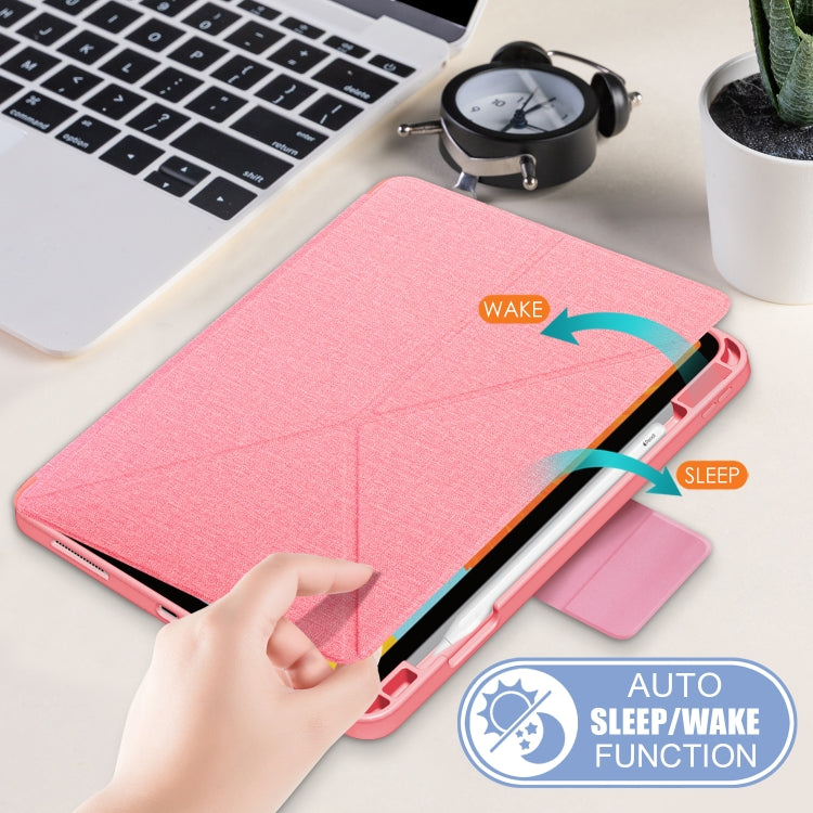 For iPad Air 2022 / 2020 10.9 / Pro 11 (2018) Cloth Texture Multi-folding Horizontal Flip PU Leather Shockproof Case with Holder & Sleep / Wake-up Function(Pink) - iPad Air (2022) / (2020) 10.9 Cases by buy2fix | Online Shopping UK | buy2fix