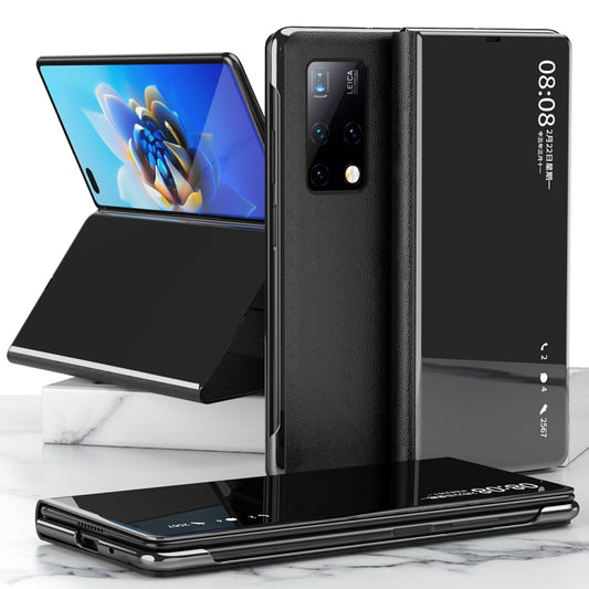 For Huawei Mate X2 Electroplated Mirror Protective Case with Holder(Black) - Huawei Cases by buy2fix | Online Shopping UK | buy2fix