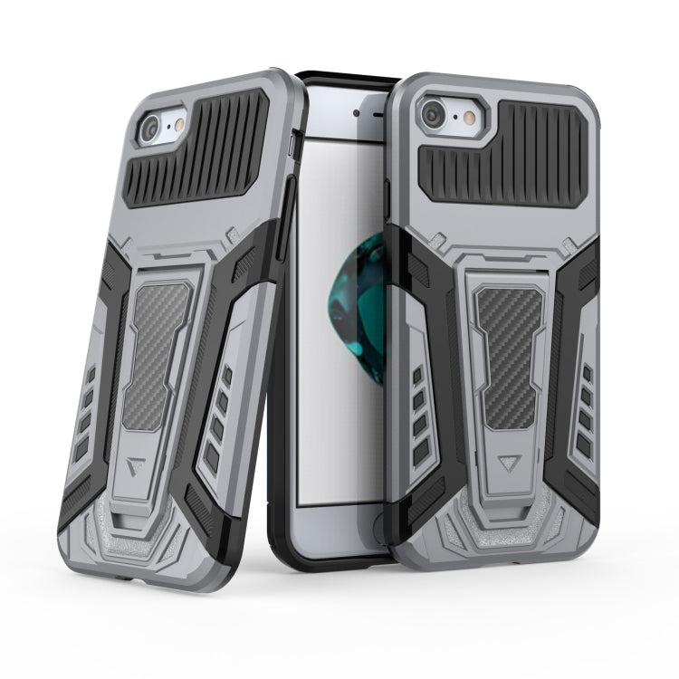 For iPhone SE 2022 / SE 2020 / 8 / 7 War Chariot Series Armor All-inclusive Shockproof PC + TPU Protective Case with Invisible Holder(Grey) by buy2fix