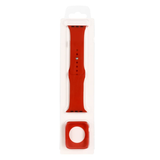 Silicone Watch Band + Watch Protective Case Set For Apple Watch Series 9 / 8 / 7 41mm (Red)