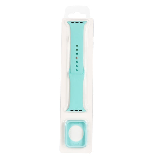 Silicone Watch Band + Watch Protective Case Set For Apple Watch Series 9 / 8 / 7 41mm (Light Blue)