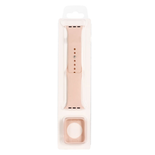 Silicone Watch Band + Watch Protective Case Set For Apple Watch Series 9 / 8 / 7 45mm (Rose Pink)
