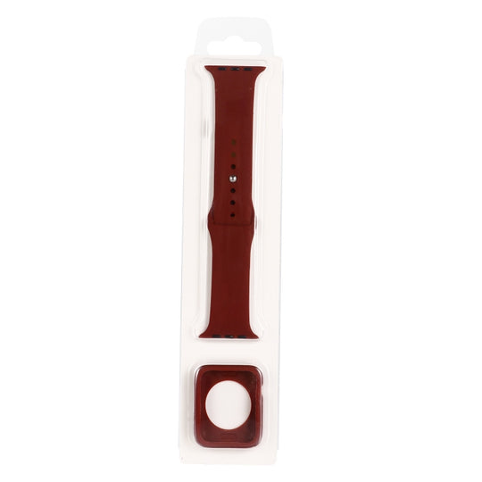 Silicone Watch Band + Watch Protective Case Set For Apple Watch Series 9 / 8 / 7 45mm (Wine Red)
