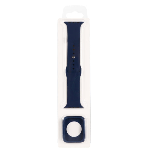 Silicone Watch Band + Watch Protective Case Set For Apple Watch Series 9 / 8 / 7 45mm (Midnight Blue)