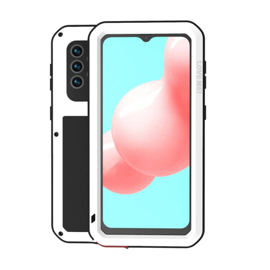For Samsung Galaxy A32 5G LOVE MEI Metal Shockproof Waterproof Dustproof Protective Case with Glass(White)