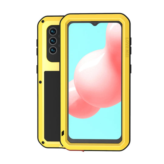 For Samsung Galaxy A32 5G LOVE MEI Metal Shockproof Waterproof Dustproof Protective Case with Glass(Yellow)