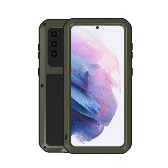 For Samsung Galaxy S21+ 5G LOVE MEI Metal Shockproof Waterproof Dustproof Protective Case with Glass(Army Green)