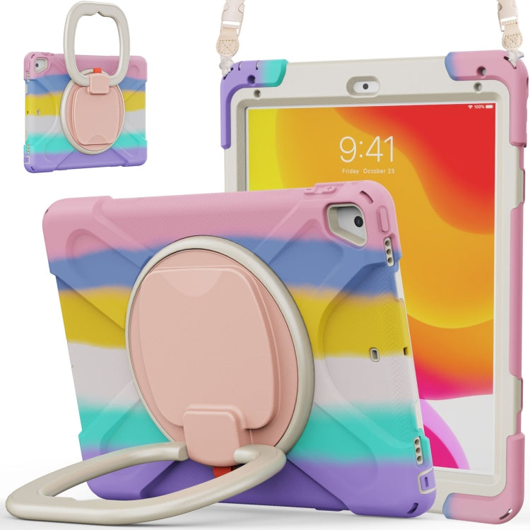 For iPad 9.7 inch (2018/2017) Silicone + PC Protective Case with Holder & Shoulder Strap(Colorful Pink) - iPad Pro 9.7 inch Cases by buy2fix | Online Shopping UK | buy2fix