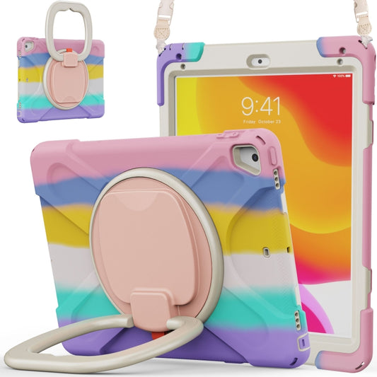 For iPad 9.7 inch (2018/2017) Silicone + PC Protective Case with Holder & Shoulder Strap(Colorful Pink) - iPad Pro 9.7 inch Cases by buy2fix | Online Shopping UK | buy2fix