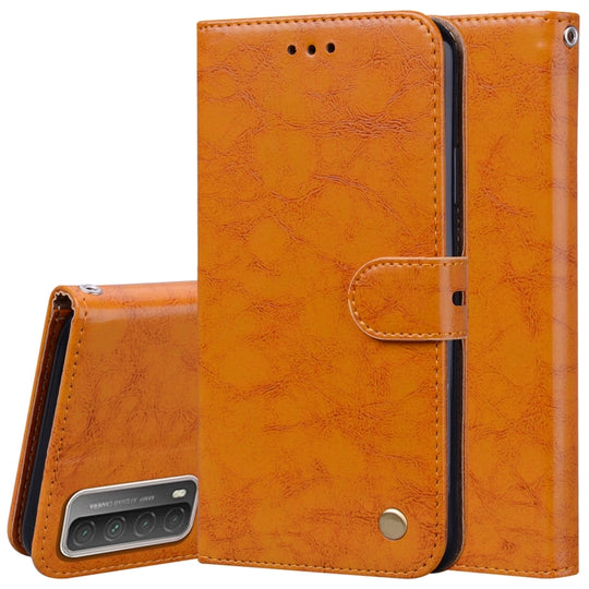 For Huawei P smart 2021 Business Style Oil Wax Texture Horizontal Flip Leather Case with Holder & Card Slots & Wallet(Yellow)
