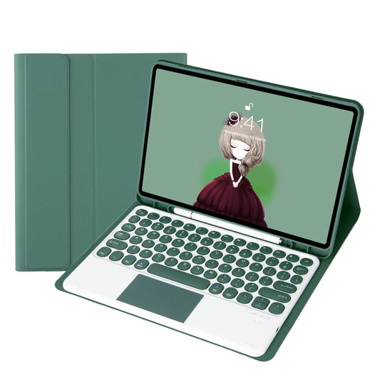 YT11B-A Detachable Candy Color Skin Feel Texture Round Keycap Bluetooth Keyboard Leather Case with Touch Control For iPad Air 4 2020 / Air 5 2022 / Pro 11 inch 2022 / 2021 / 2020 / 2018(Dark Green) - For iPad Pro by buy2fix | Online Shopping UK | buy2fix