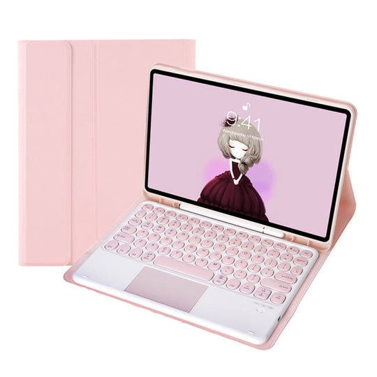 YT102B-A Detachable Candy Color Skin Feel Texture Round Keycap Bluetooth Keyboard Leather Case with Touch Control For iPad 10.2 2020 & 2019 / Air 2019 / Pro 10.5 inch(Pink)
