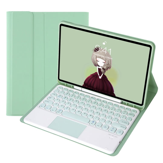 YT102B-A Detachable Candy Color Skin Feel Texture Round Keycap Bluetooth Keyboard Leather Case with Touch Control For iPad 10.2 2020 & 2019 / Air 2019 / Pro 10.5 inch(Light Green)