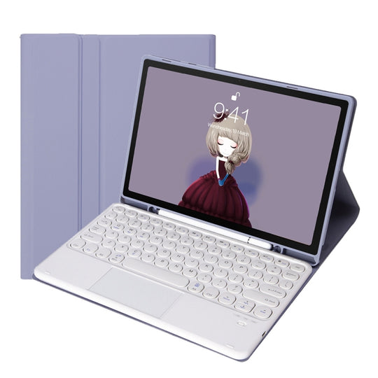 YT102B-A Detachable Candy Color Skin Feel Texture Round Keycap Bluetooth Keyboard Leather Case with Touch Control For iPad 10.2 2020 & 2019 / Air 2019 / Pro 10.5 inch(Purple)