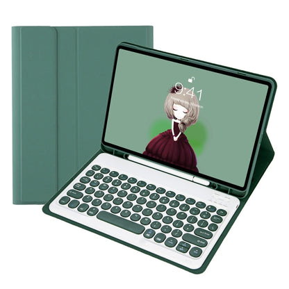 YT11B Detachable Candy Color Skin Feel Texture Round Keycap Bluetooth Keyboard Leather Case For iPad Air 4 2020 / Air 5 2022 / Pro 11 inch 2022 / 2021 / 2020 / 2018(Dark Green) - For iPad Pro by buy2fix | Online Shopping UK | buy2fix