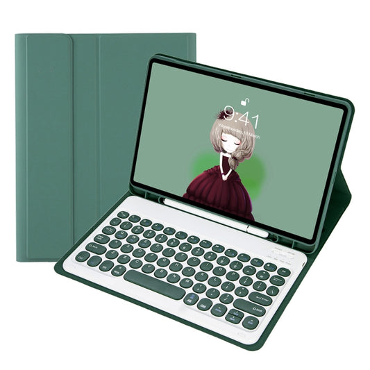 YT11B Detachable Candy Color Skin Feel Texture Round Keycap Bluetooth Keyboard Leather Case For iPad Air 4 2020 / Air 5 2022 / Pro 11 inch 2022 / 2021 / 2020 / 2018(Dark Green) - For iPad Pro by buy2fix | Online Shopping UK | buy2fix