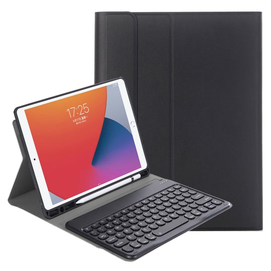 YA098B Detachable Lambskin Texture Round Keycap Bluetooth Keyboard Leather Tablet Case with Pen Slot & Stand For iPad Air 5 / 4 10.9 inch 2020 / Pro 11 inch 2020 / 2018(Black)
