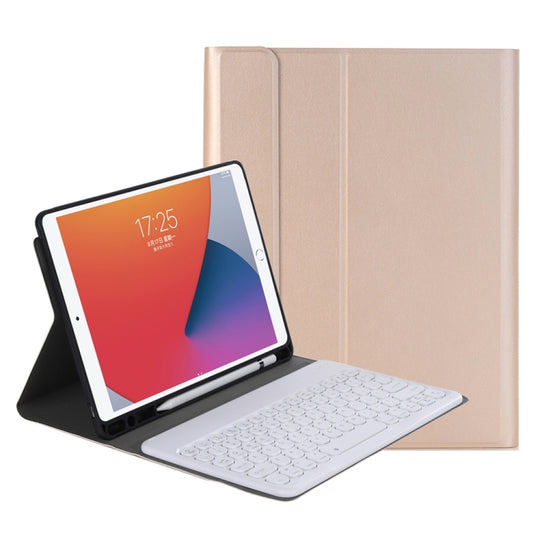 YA098B Detachable Lambskin Texture Round Keycap Bluetooth Keyboard Leather Tablet Case with Pen Slot & Stand For iPad Air 5 / 4 10.9 inch 2020 / Pro 11 inch 2020 / 2018(Gold)