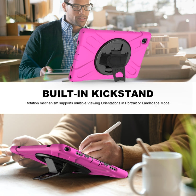 For Samsung Galaxy Tab A7 10.4 2020 T500 / T505 Shockproof Colorful Silicone + PC Protective Case with Holder & Shoulder Strap & Hand Strap(Rose Red) - Other Galaxy Tab PC by buy2fix | Online Shopping UK | buy2fix