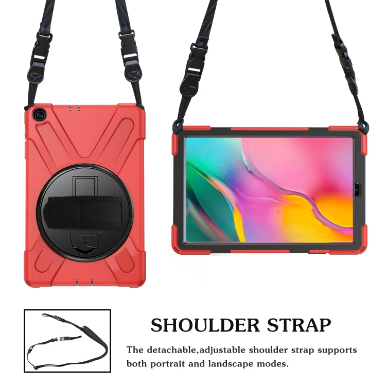 For Samsung Galaxy Tab A 10.1 (2019) T515 / T510 Shockproof Colorful Silicone + PC Protective Case with Holder & Shoulder Strap & Hand Strap(Red) - Tab A 10.1 (2019) T510 / T515 by buy2fix | Online Shopping UK | buy2fix