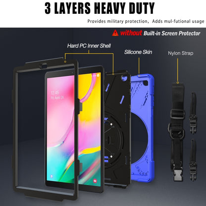 For Samsung Galaxy Tab A 10.1 (2019) T515 / T510 Shockproof Colorful Silicone + PC Protective Case with Holder & Shoulder Strap & Hand Strap(Blue) - Tab A 10.1 (2019) T510 / T515 by buy2fix | Online Shopping UK | buy2fix