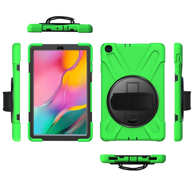 For Samsung Galaxy Tab A 10.1 (2019) T515 / T510 Shockproof Colorful Silicone + PC Protective Case with Holder & Shoulder Strap & Hand Strap(Green) - Tab A 10.1 (2019) T510 / T515 by buy2fix | Online Shopping UK | buy2fix