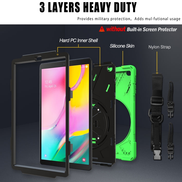 For Samsung Galaxy Tab A 10.1 (2019) T515 / T510 Shockproof Colorful Silicone + PC Protective Case with Holder & Shoulder Strap & Hand Strap(Green) - Tab A 10.1 (2019) T510 / T515 by buy2fix | Online Shopping UK | buy2fix