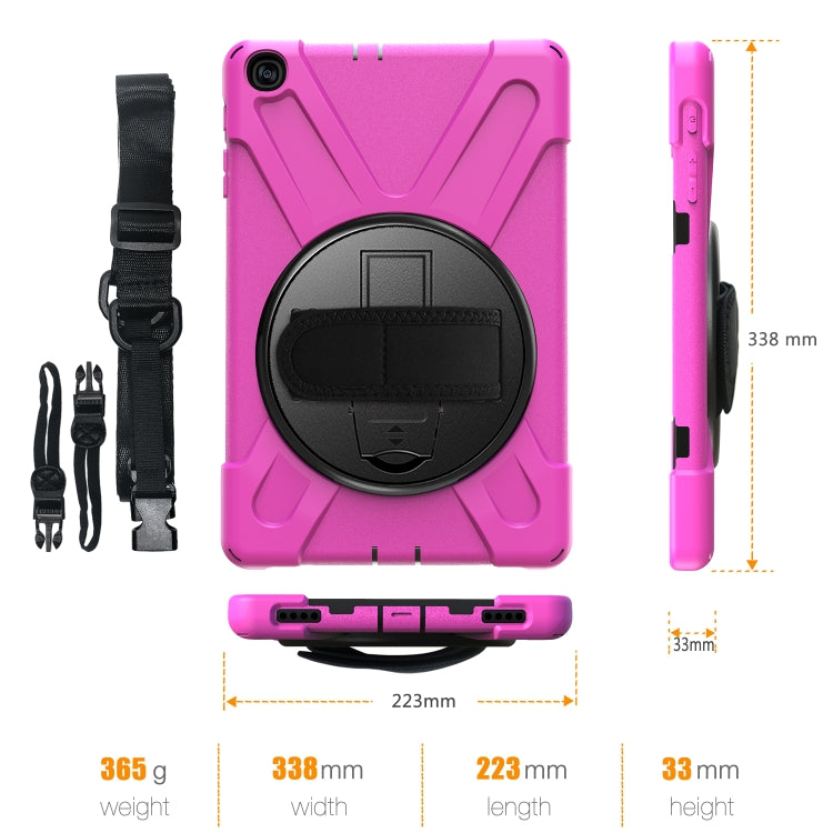 For Samsung Galaxy Tab A 10.1 (2019) T515 / T510 Shockproof Colorful Silicone + PC Protective Case with Holder & Shoulder Strap & Hand Strap(Rose Red) - Tab A 10.1 (2019) T510 / T515 by buy2fix | Online Shopping UK | buy2fix