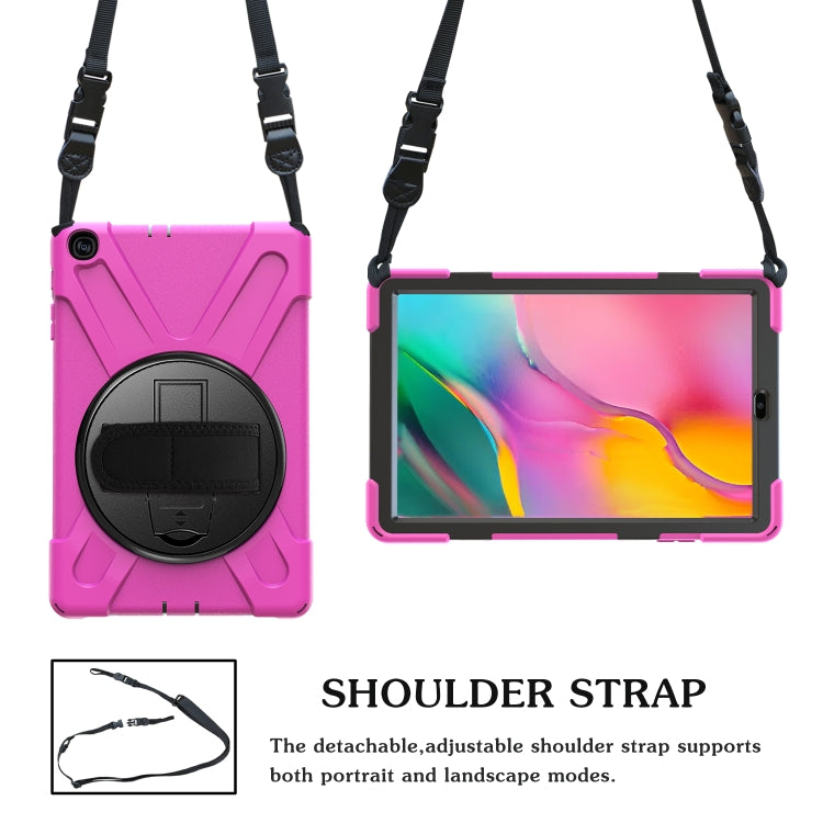 For Samsung Galaxy Tab A 10.1 (2019) T515 / T510 Shockproof Colorful Silicone + PC Protective Case with Holder & Shoulder Strap & Hand Strap(Rose Red) - Tab A 10.1 (2019) T510 / T515 by buy2fix | Online Shopping UK | buy2fix