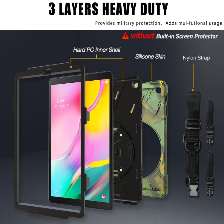 For Samsung Galaxy Tab A 10.1 (2019) T515 / T510 Shockproof Colorful Silicone + PC Protective Case with Holder & Shoulder Strap & Hand Strap(Camouflage) - Tab A 10.1 (2019) T510 / T515 by buy2fix | Online Shopping UK | buy2fix