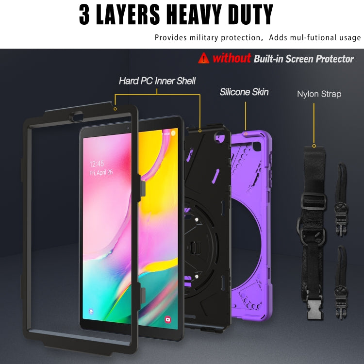 For Samsung Galaxy Tab A 10.1 (2019) T515 / T510 Shockproof Colorful Silicone + PC Protective Case with Holder & Shoulder Strap & Hand Strap(Purple) - Tab A 10.1 (2019) T510 / T515 by buy2fix | Online Shopping UK | buy2fix