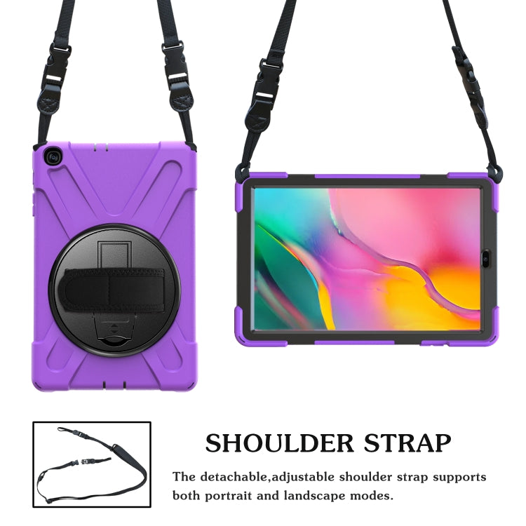 For Samsung Galaxy Tab A 10.1 (2019) T515 / T510 Shockproof Colorful Silicone + PC Protective Case with Holder & Shoulder Strap & Hand Strap(Purple) - Tab A 10.1 (2019) T510 / T515 by buy2fix | Online Shopping UK | buy2fix