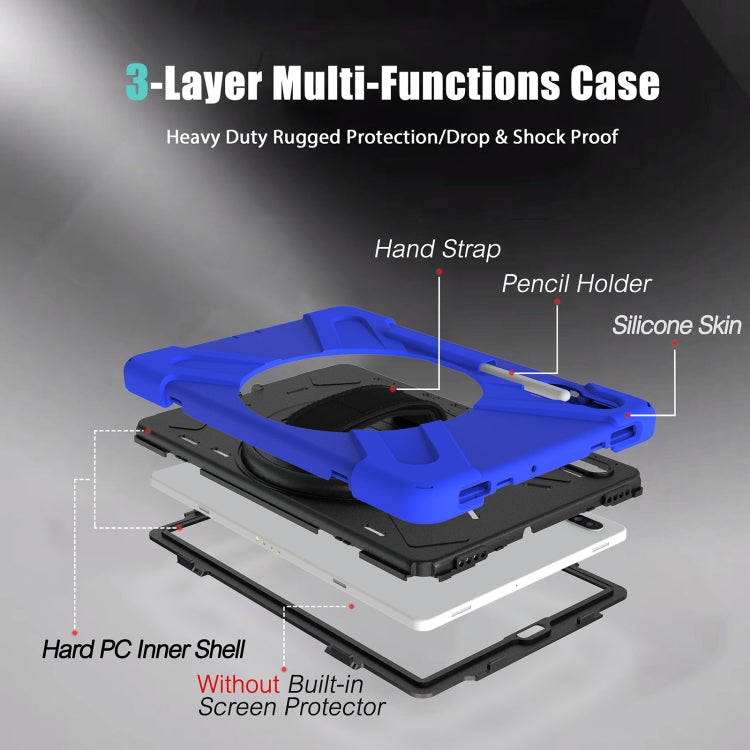 For Samsung Galaxy Tab S6 10.5 inch T860 / T865 Shockproof Colorful Silicone + PC Protective Case with Holder & Shoulder Strap & Hand Strap & Pen Slot(Blue) - Tab S6 10.5 T860 / T865 by buy2fix | Online Shopping UK | buy2fix