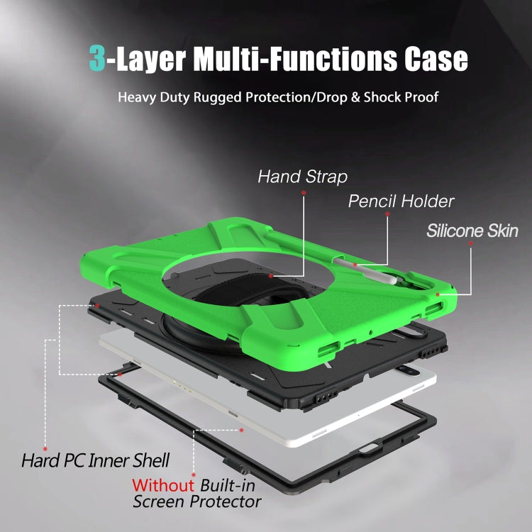 For Samsung Galaxy Tab S6 10.5 inch T860 / T865 Shockproof Colorful Silicone + PC Protective Case with Holder & Shoulder Strap & Hand Strap & Pen Slot(Green) - Tab S6 10.5 T860 / T865 by buy2fix | Online Shopping UK | buy2fix