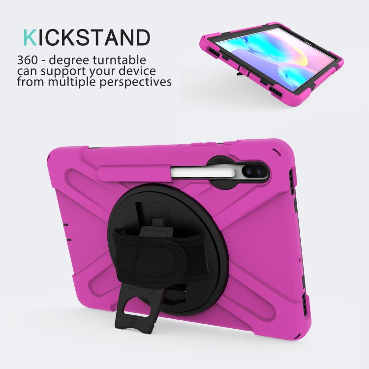 For Samsung Galaxy Tab S6 10.5 inch T860 / T865 Shockproof Colorful Silicone + PC Protective Case with Holder & Shoulder Strap & Hand Strap & Pen Slot(Rose Red) - Tab S6 10.5 T860 / T865 by buy2fix | Online Shopping UK | buy2fix