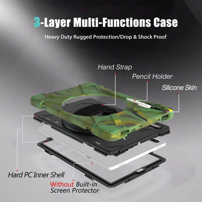 For Samsung Galaxy Tab S6 10.5 inch T860 / T865 Shockproof Colorful Silicone + PC Protective Case with Holder & Shoulder Strap & Hand Strap & Pen Slot(Camouflage) - Tab S6 10.5 T860 / T865 by buy2fix | Online Shopping UK | buy2fix