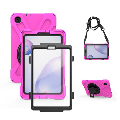 For Samsung Galaxy Tab A 8.4 2020 T307U Shockproof Colorful Silicone + PC Protective Case with Holder & Shoulder Strap & Hand Strap & Screen Protector(Rose Red) - Tab A 8.4 (2020) by buy2fix | Online Shopping UK | buy2fix