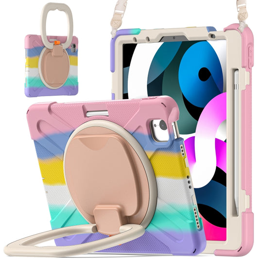 Silicone + PC Protective Case with Holder & Shoulder Strap For iPad Air 2022 / 2020 10.9(Colorful Pink) - iPad Air (2022) / (2020) 10.9 Cases by buy2fix | Online Shopping UK | buy2fix