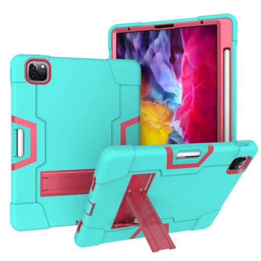 Contrast Color Robot Shockproof Silicone + PC Protective Case with Holder & Pen Slot For iPad Pro 12.9 (2018) / (2020)(Mint Green + Rose Red) - iPad Pro 12.9 (2018) Cases by buy2fix | Online Shopping UK | buy2fix