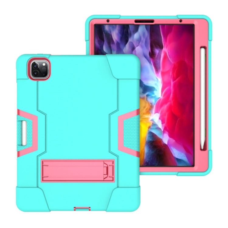 Contrast Color Robot Shockproof Silicone + PC Protective Case with Holder & Pen Slot For iPad Pro 12.9 (2018) / (2020)(Mint Green + Rose Red) - iPad Pro 12.9 (2018) Cases by buy2fix | Online Shopping UK | buy2fix
