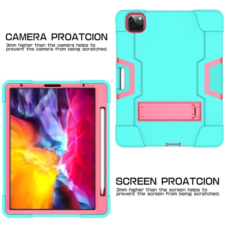 Contrast Color Robot Shockproof Silicone + PC Protective Case with Holder & Pen Slot For iPad Pro 12.9 (2018) / (2020)(Mint Green + Rose Red) - iPad Pro 12.9 (2018) Cases by buy2fix | Online Shopping UK | buy2fix