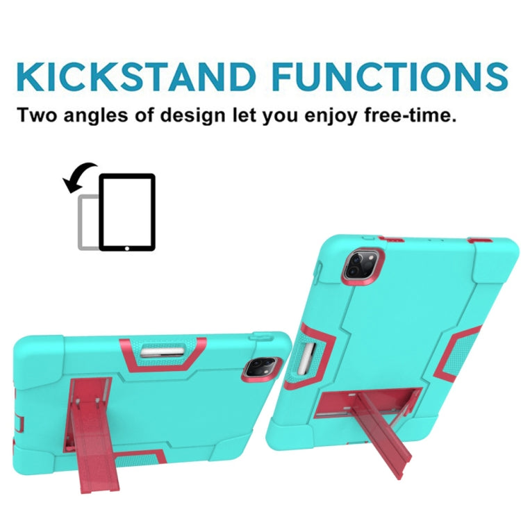 Contrast Color Robot Shockproof Silicone + PC Protective Case with Holder & Pen Slot For iPad Pro 12.9 (2018) / (2020)(Mint Green + Rose Red) - iPad Pro 12.9 (2018) Cases by buy2fix | Online Shopping UK | buy2fix