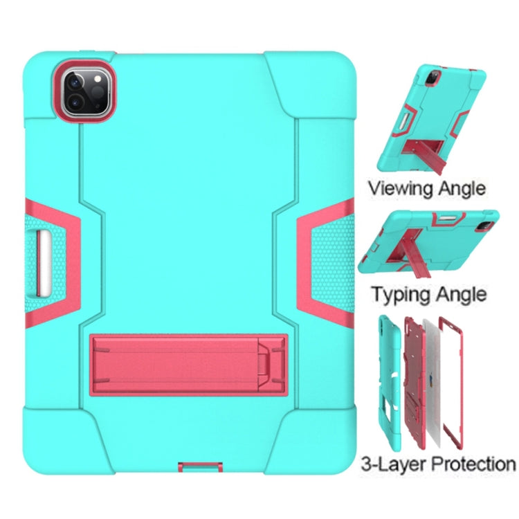 Contrast Color Robot Shockproof Silicone + PC Protective Case with Holder & Pen Slot For iPad Pro 12.9 (2018) / (2020)(Mint Green + Rose Red) - iPad Pro 12.9 (2018) Cases by buy2fix | Online Shopping UK | buy2fix