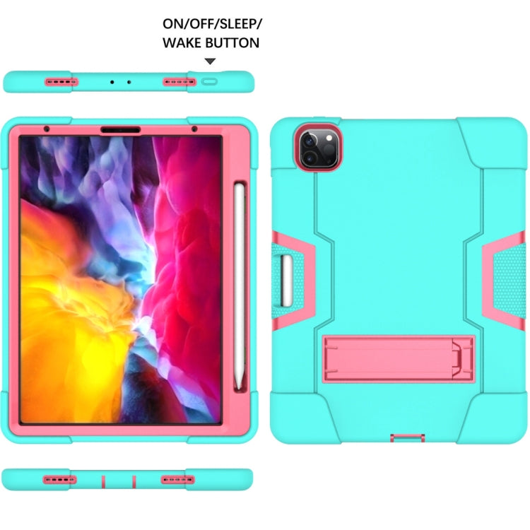 Contrast Color Robot Shockproof Silicone + PC Protective Case with Holder & Pen Slot For iPad Pro 12.9 (2018) / (2020)(Mint Green + Rose Red) - iPad Pro 12.9 (2018) Cases by buy2fix | Online Shopping UK | buy2fix