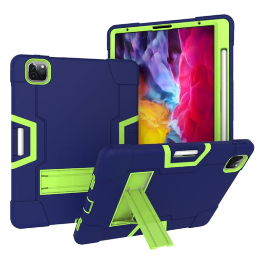 Contrast Color Robot Shockproof Silicone + PC Protective Case with Holder & Pen Slot For iPad Pro 12.9 (2018) / (2020)(Navy Blue + Yellow Green) - iPad Pro 12.9 (2018) Cases by buy2fix | Online Shopping UK | buy2fix