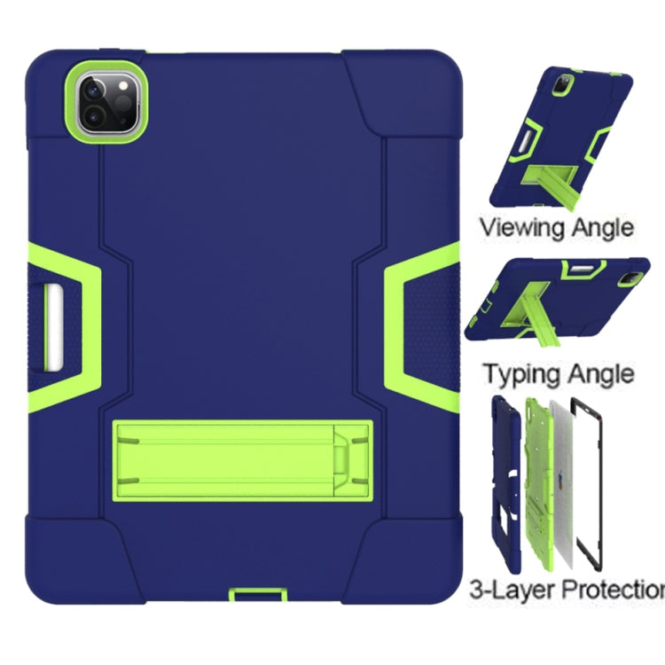 Contrast Color Robot Shockproof Silicone + PC Protective Case with Holder & Pen Slot For iPad Pro 12.9 (2018) / (2020)(Navy Blue + Yellow Green) - iPad Pro 12.9 (2018) Cases by buy2fix | Online Shopping UK | buy2fix