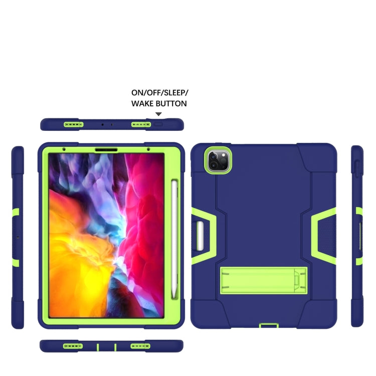 Contrast Color Robot Shockproof Silicone + PC Protective Case with Holder & Pen Slot For iPad Pro 12.9 (2018) / (2020)(Navy Blue + Yellow Green) - iPad Pro 12.9 (2018) Cases by buy2fix | Online Shopping UK | buy2fix