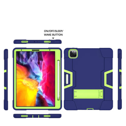 Contrast Color Robot Shockproof Silicone + PC Protective Case with Holder & Pen Slot For iPad Pro 12.9 (2018) / (2020)(Navy Blue + Yellow Green) - iPad Pro 12.9 (2018) Cases by buy2fix | Online Shopping UK | buy2fix